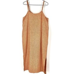 J Peterman Co Linen Blend Striped Shift Summer Maxi Dress Sz 12 Red/Natural VTG